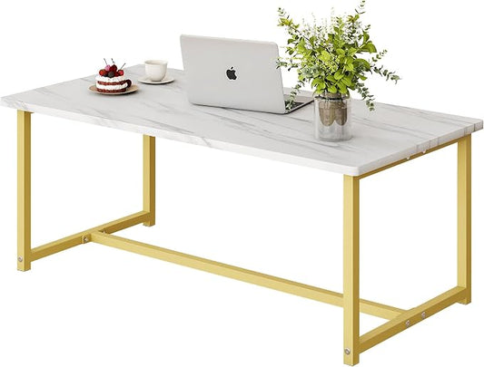 35.4" Rectangular Coffee Table, Modern Industrial Style Coffee Table Center Table with Metal Frame for Small Space Living Room, Apartment, Office, Easy Assembly, White
