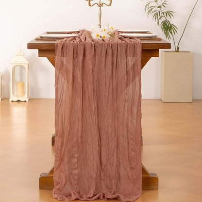 Socomi 10pcs Dusty Rose Valentine's Day Cheesecloth Table Runner Boho Rustic Gauze 120 inch 10FT Cheese Cloth Runner for Wedding Party Baby Shower Birthday Home Decor Holiday Decorations