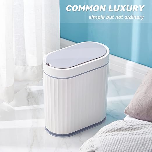 ELPHECO Bathroom Trash can Motion Sensor, Automatic Garbage can, Slim Plastic Smart Trash Bin with Lid, Commercial Intelligent Wastebaskets for Bedroom, Bathroom, Office, White Grey
