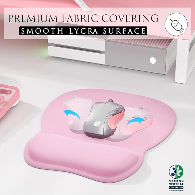 MROCO Ergonomic Mouse Pad with Gel Wrist Rest, 9.4 x 8.1 in, Pale Pink | Ergonomic Shape Design, Multiple Pattern Options, Gel Wrist Comfort, Smooth Lycra Surface, Non-Slip PU Base