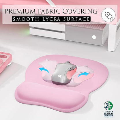 MROCO Ergonomic Mouse Pad with Gel Wrist Rest, 9.4 x 8.1 in, Pale Pink | Ergonomic Shape Design, Multiple Pattern Options, Gel Wrist Comfort, Smooth Lycra Surface, Non-Slip PU Base