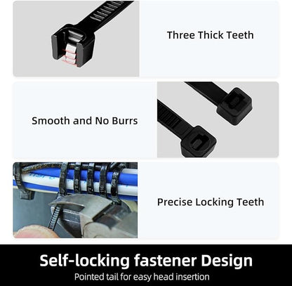 Zip Ties 8 inch, 100 Pack Heavy Duty Black Zip Ties with 80 lbs Tensile Strength, Self-Locking Nylon Cable Ties,Wire Ties for indoor and outdoor use.