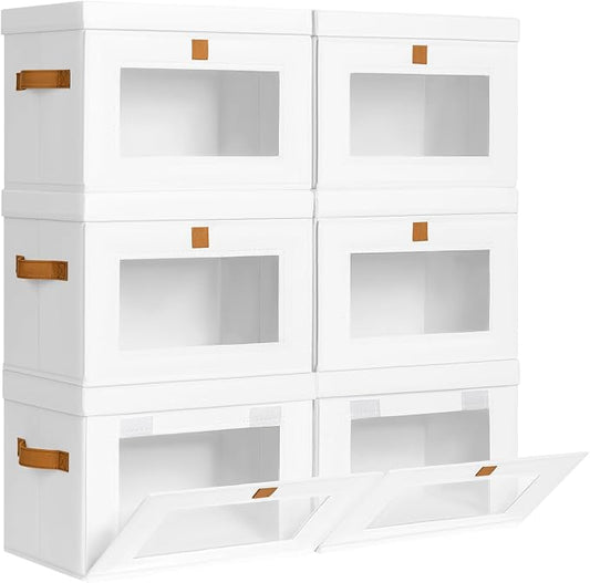 Homsorout Medium Fabric Storage Bins - Closet Shelf Organizer with Open Window, 6 Pack Closet Baskets for Shelves, Stackable Decorative Boxes for Home, Dorm, White, 13.7" x 9.8” x 9.8"