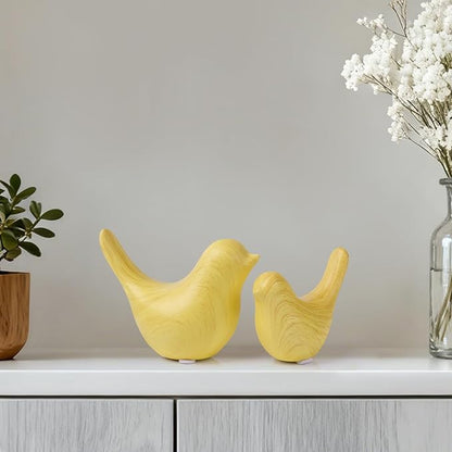 WhimWove 2 Pcs Ceramic Small Bird Figurines Modern Animal Statues for Home 、Room Decor and Bedroom Decor and Bookshelf Display (Light Wood Grain)