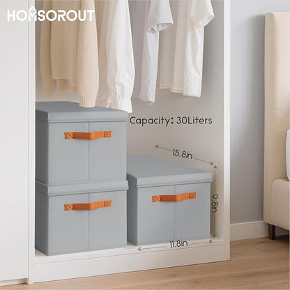 Homsorout Storage Bins with Lids - Large Fabric Closet Bins with Lid, 8 Pack Clothes Organizers and Storage, Collapsible Stackable Cube Basket for Home, Office, Dorm, Grey