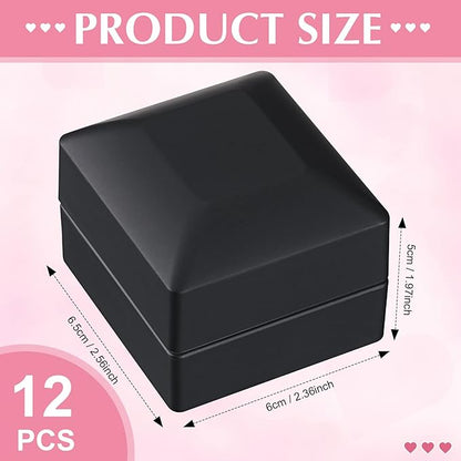 Yinkin 12 Pcs Black Velvet Jewelry Boxes LED Light Display Ring Necklace Bracelet Chain Gift Box Bulk Wedding Proposal Anniversary(Ring Box,Square)