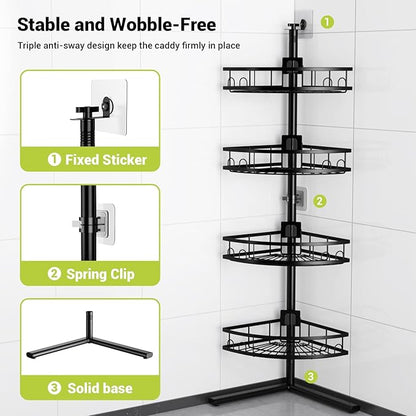 Aitatty Corner Shower Caddy Standing: 4-tier Rustproof Shower Organizer Shelf - Floor Shower Corner Shelf for Bathroom, Renters, Apartment & Dorm
