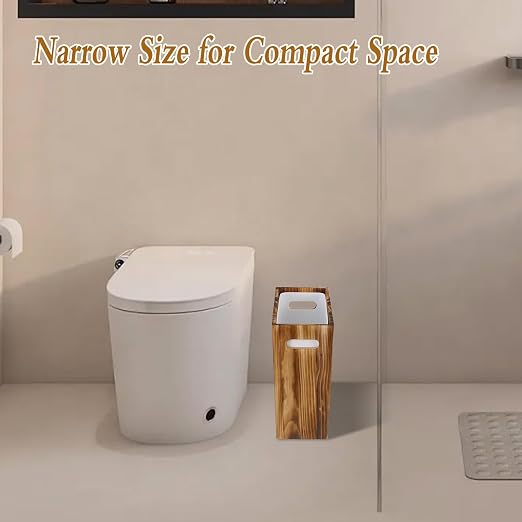 3 Gallon Wooden Trash Can with Liner, Wood & Plastic Bathroom Trash Can, Small Decorative Waste Basket for Bathroom, Bedroom, Kitchen, Office