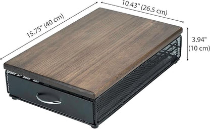 HiveNets for Vertuo Coffee Capsule Storage Drawer Compatible with Nespresso Vertuoline Pods Holder Metal and Wood Top Organizer (can hold 40 Pods)