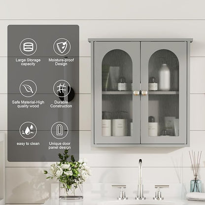 Bathroom Wall Cabinet,Medicine Cabinets Wall Mounted with Arched,Bathroom Medicine Cabinet Over Toilet,Surface Mount Medicine Cabinet for Laundry Room,Kitchen,Grey Storage Cabinet 22x23