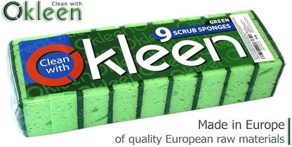 Green Multi Use Scrub Sponge. Made in Europe. 18 Pk, 4.3x2.8x1.4 inches. Odorless Heavy Duty and Non Scratch Fiber. Thick, Durable and Delicate Scrubber for Pans, Bowls, Jars, Sink, Floor