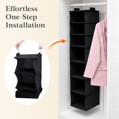Lifewit 7 Tier Hanging Closet Organizer and Storage for Shelves, 1 Pack Foldable Clothes Shelf with 2 Sturdy Hooks, Sweater/Coat/Shoes Clothing Organization for Wardrobe, Dorm, Bedroom, Black