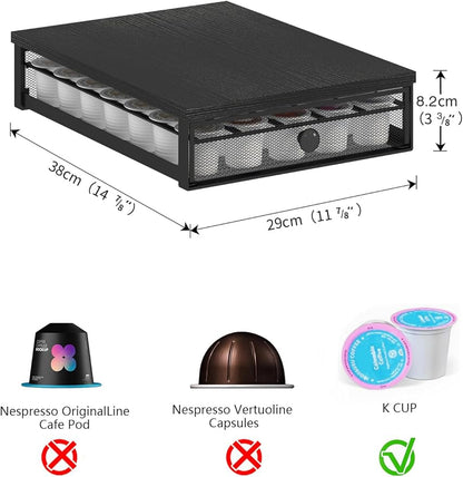 Sedegn Coffee Pod Holder Counter Coffee Vertuo Capsules Storage Organizer with Sliding Drawer Compatible For 35 K-Cup Pods No Assembly Needed Black