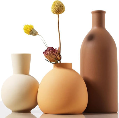 Ceramic Vase Set of 3 - Handcrafted Ceramic Vases for Home Decor & Shelf - Modern Farmhouse Decor for Kitchen, Office, Bedroom & Living Room Decorative Objects for Mantel, Table Centerpieces