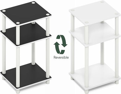 Furinno Turn-N-Tube Side Table, 3-Tier End Table with Open Shelf, Toolless Assembly Night Stand, Bedside Table, for Living Room, Bedroom, White Espresso