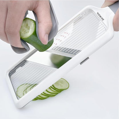 ZKIRON Handheld Mandoline Slicer for Kitchen - Adjustable 1-3mm Slicer Vegetable Cutter with Safety Hand Guard, Compact Potato Onion & Cucumber Slicer for Salads, Small-Medium Veggies & Meal Prep