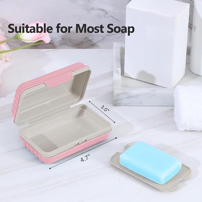 Quatish Leakproof Bar Soap Holder Dish with Lid for Shower, Portable 1 Pack Travel Soap Case Box for Gym, Camping, Hiking, Outdoor Use, Travel Size Toiletries Essentials, Keeps Soap Dry, Pink