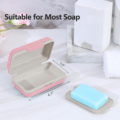 Quatish Leakproof Bar Soap Holder Dish with Lid for Shower, Portable 1 Pack Travel Soap Case Box for Gym, Camping, Hiking, Outdoor Use, Travel Size Toiletries Essentials, Keeps Soap Dry, Pink