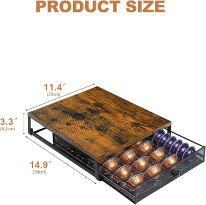 Sedegn Coffee Pod Holder Drawer Organizer Vertuo Capsules Storage Organizer with Sliding Drawer Compatible For Nespresso Vertuo Pods, Holds up to 56 Small or 28 Big Vertuo Pods Rustic Brown