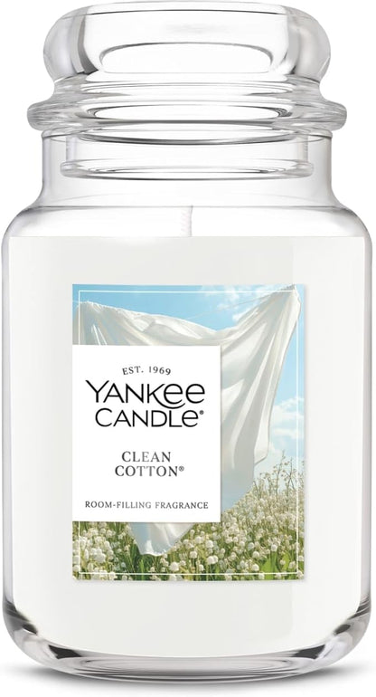 Yankee Candle Clean Cotton, Scented Candle, 22oz Large Jar with up to 150 Hour Burn Time, Giftable, Birthdays