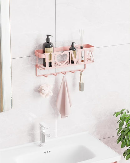 Key Holder for Wall - Adhesive Key Rack with 5 Key Hooks, 11.02" L×2.75" W×4.92" H, Key and Mail Organizer Wall Mount, Key Hanger for Wall, Entryway, House, Living Room Decor(Pink)