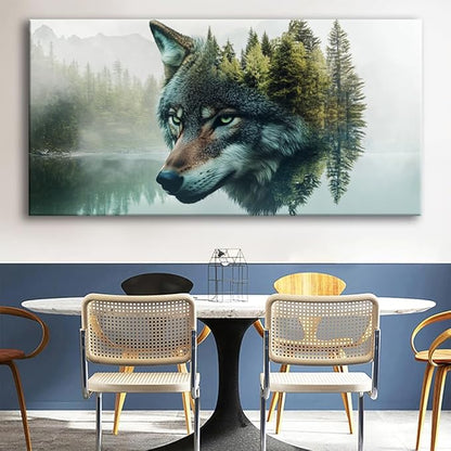 Canvas Wall Art Wolf - Modern Landscape Paintings for Living Room, Bedroom Wall Decor, Framed Wall Art for Home or Office Decoration, 20"x40"(50CMx100CM)