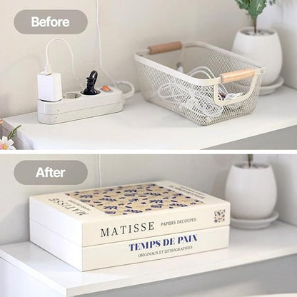 Book Shape Decorative Cable Management Box - Expandable Cable Organizer Box with Magnetic Closure for Home & Office (Modern Matisse, Standard)