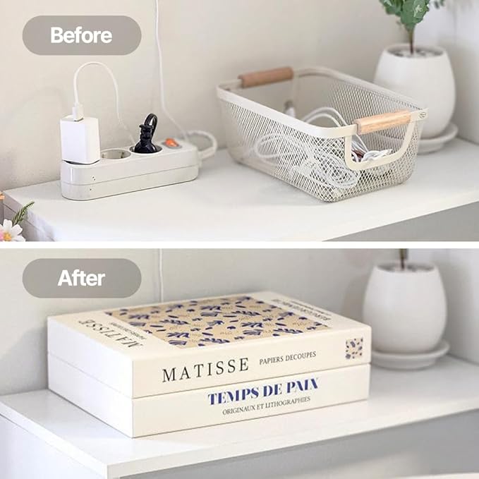 Book Shape Decorative Cable Management Box - Expandable Cable Organizer Box with Magnetic Closure for Home & Office (William Morris, Standard)
