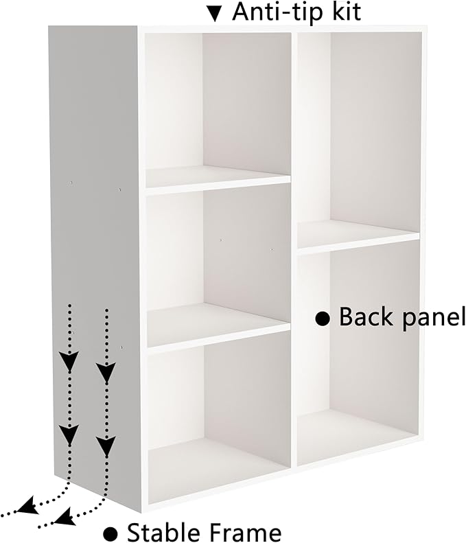 Cube Bookshelf, White Wooden Cube Storage Organizer, Freestanding Book Shelf, Cubby Shelf, Perfect Shelves for Bedroom, Kids Room, Closet, Classroom & Office (5-Cube)