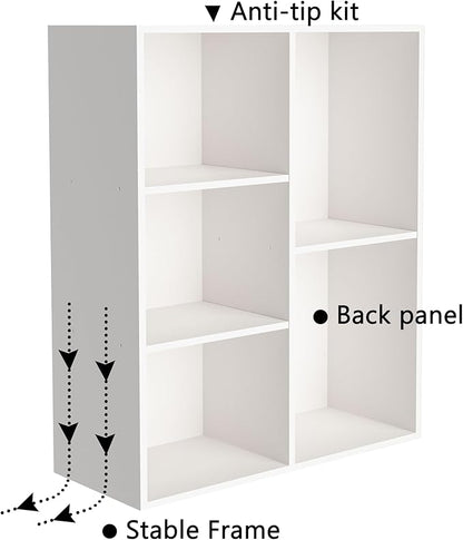 Cube Bookshelf, White Wooden Cube Storage Organizer, Freestanding Book Shelf, Cubby Shelf, Perfect Shelves for Bedroom, Kids Room, Closet, Classroom & Office (5-Cube)