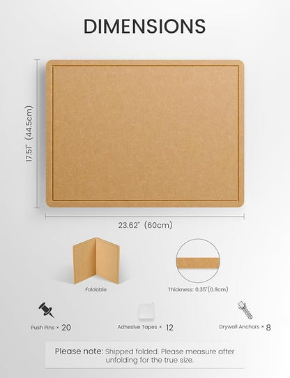 Fluxynara Bulletin Board, 23.6" x 17.5" Cork Board Alternative with 12 Safe Removable Adhesive Tabs, Foldable Felt Pin Board for Home Office, Classroom, Bedroom,Entryway for Walls— Mustard Yellow