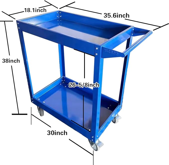 HIGOOD Heavy Duty Service Utility Cart,2 Shelf Steel, 800-Pound Capacity, 35.6 x 18.1x38-Inch