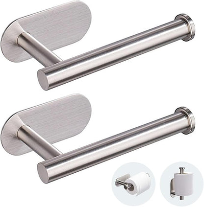 JOPOFI Toilet Paper Holder - Self Adhesive Toilet Paper Holder Wall Mount for Bathroom, Command Strip Stainless Steel Toilet Paper Roll Holder Stick On Wall, No Drilling - Brushed Nickel（2 Pcs）