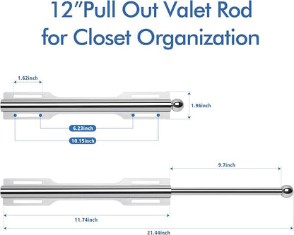 12" Valet Rod for Closet Pull Out (2 Pack, Chrome)