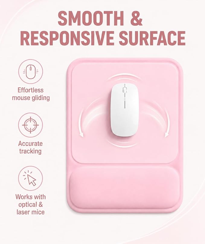eulps Ergonomic Mouse Pad with Wrist Rest, Gel Mousepad with Soft Wrist Support, Non-Slip PU Base, Smooth Surface Mouse Pad for Wrist Pain Relief, Computer Laptop Office Home & Gaming (Pink)