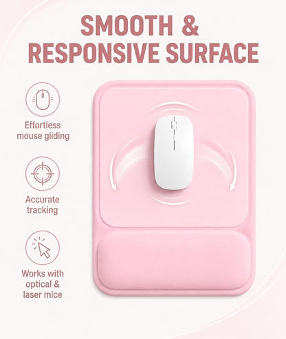 eulps Ergonomic Mouse Pad with Wrist Rest, Gel Mousepad with Soft Wrist Support, Non-Slip PU Base, Smooth Surface Mouse Pad for Wrist Pain Relief, Computer Laptop Office Home & Gaming (Pink)