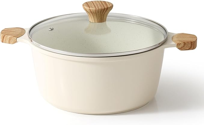 SENSARTE Ceramic Nonstick Stock Pot with Lid, 4.5 Quart Induction Cooking Pot with Tempered Glass Lid, Stew Pot for Soup and Oatmeal, Pasta Casserole, PFOA PFAS PTFE Free, Creamy White