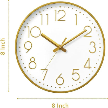 DAXSMY Wall Clock - 8 Inch Silent Non-Ticking Modern 3D Wall Clocks Battery Operated - Decorative Clock for Kitchen, Home Office, Bathroom, Bedroom(Gold)
