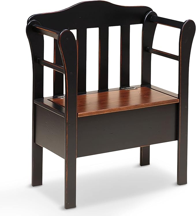 Peaceful Classics Bench with Storage - Small Wooden Storage Bench for Entryway, Hallway, Mudroom, Farmhouse, Bedroom, & Living Room, Amish Handmade Furniture Storage Organizer, Black