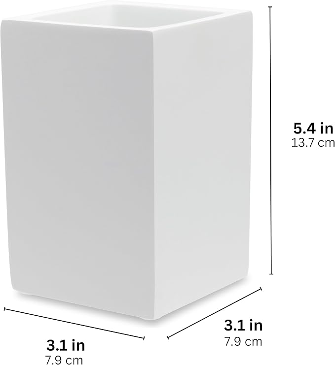 Yew Design Matte White Toothbrush and Toothpaste Holder for Bathroom Vanity and Countertop, Square Organizer for Electric Toothbrushes, Floss, Razors, Cotton, and Mouthwash