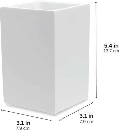 Yew Design Matte White Toothbrush and Toothpaste Holder for Bathroom Vanity and Countertop, Square Organizer for Electric Toothbrushes, Floss, Razors, Cotton, and Mouthwash