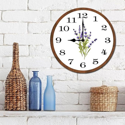 Lavender Wall Clock 10 Inch Silent Non Ticking Battery Operated Wooden Modern Office Simple Minimalist Clock Decorative for Kitchen Home Bathroom Living Room