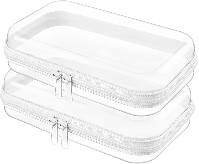 Topfinder Clear Hard Shell Zipper Case,Clear Toy Storage Pouch,Waterproof Transparent Organizer Comestic Case for Travel, Office, Home(White, 2*S)