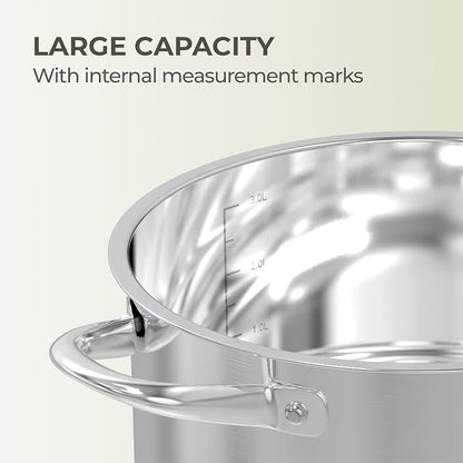 Sunhouse Stock Pot with Lid - 12 QT Large Pot for Cooking Pasta, Soup, Spaghetti - Impact Bonding Base Big Stainless Steel Pots for Canning, Boiling - Oven Safe & Induction Compatible Cookware