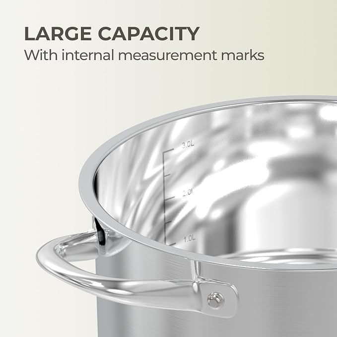 Sunhouse 8 Quart Stock Pot with Lid - 3-Ply Base Stainless Steel Cooking Pot - 8 QT Canning Dutch Oven Stock Pots - Oven Safe & Induction Cookware