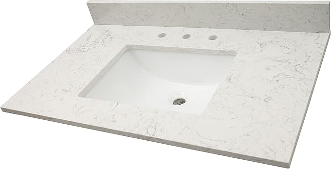 MSI Carrara Sky Vanity Top with Under Mount Rectangle Ceramic Sinks, Engineered Marble Stone, 4" CC Faucet Holes, 37"X22"