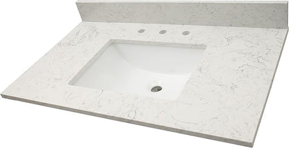 MSI Carrara Sky Vanity Top with Under Mount Rectangle Ceramic Sinks, Engineered Marble Stone, 4" CC Faucet Holes, 37"X22"