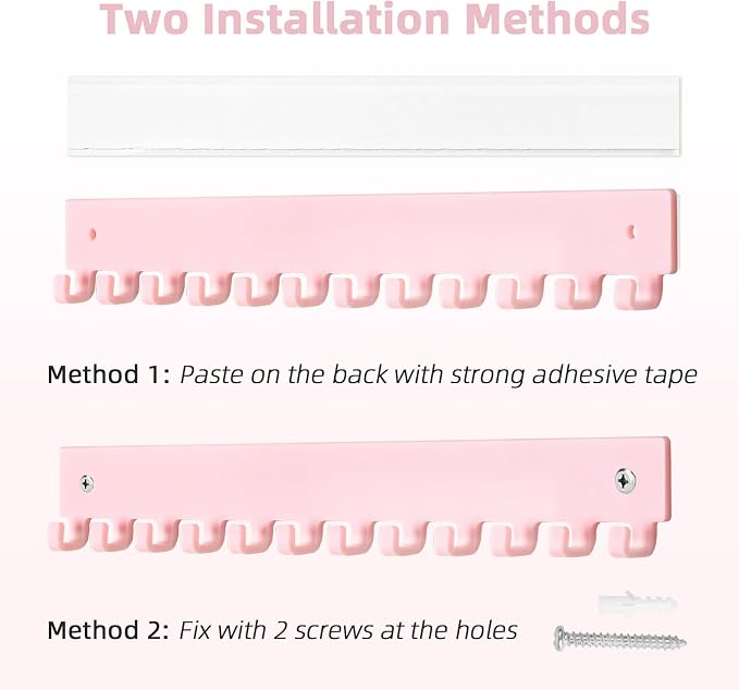 Acrylic Necklace Holder 4 Pack Wall Mounted Necklace Organizer Hanging Jewelry Organizer with 12 Hooks for Necklaces, Bracelets, Rings and Bangles Display Pink