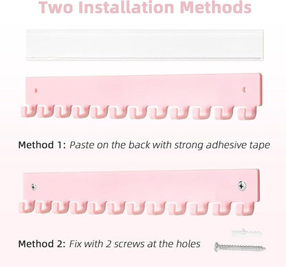Acrylic Necklace Holder 4 Pack Wall Mounted Necklace Organizer Hanging Jewelry Organizer with 12 Hooks for Necklaces, Bracelets, Rings and Bangles Display Pink