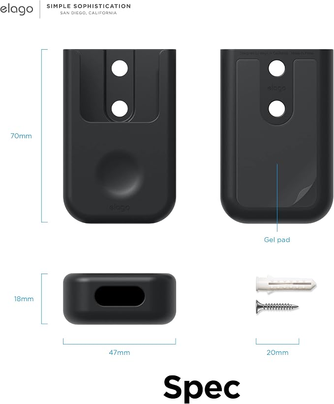 elago Universal Remote Holder Mount Compatible with Apple TV Remote and All Other Remote Controls - Adhesive Tape or Screw Mounting Options, Available Wired Charging [Small] [3rd & 2nd Gen] [Black]